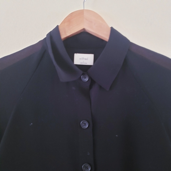 WILFRED Cropped Chiffon Button Down Short Sleeve Blouse - BLACK S - Picture 4 of 12